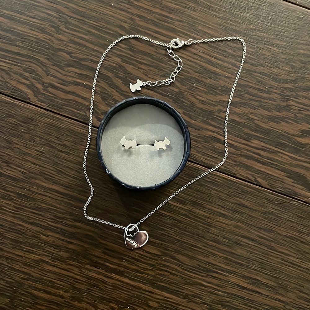 Agatha Paris Silver Dog necklace small earrings set